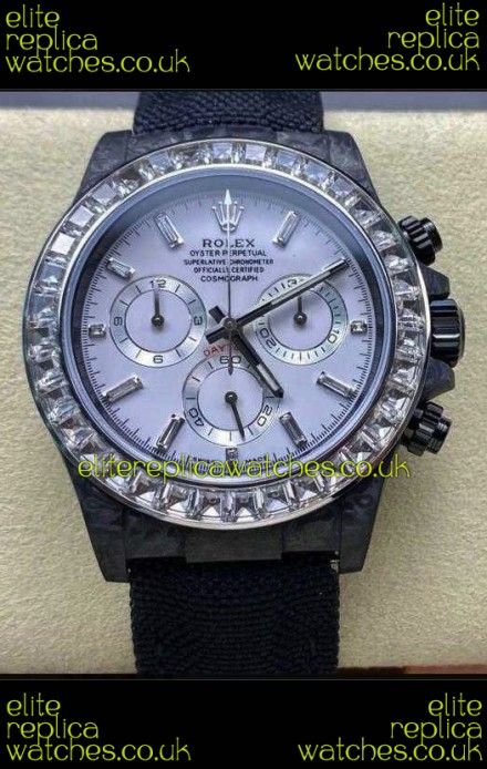 Rolex Daytona Black Carbon Fiber White Dial Nylon Strap Super Clone Watch 