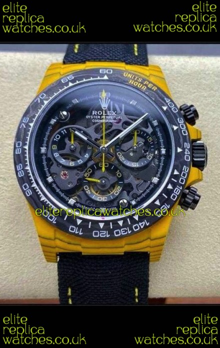 Rolex Daytona Yellow TPT Casing Skeleton Dial Nylon Strap Super Clone Watch 