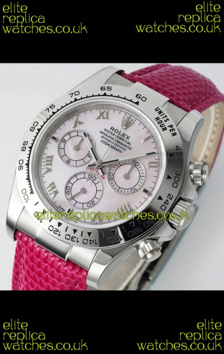Rolex Daytona 116519 Stainless Steel Pink Pearl Leather Strap Super Clone Watch