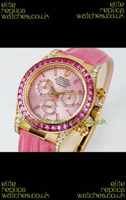 Rolex Daytona 116568 Yellow Gold 4801 Movement Sapphires Pink Dial Super Clone Watch 