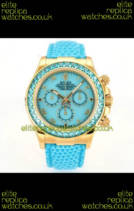 Rolex Daytona 116568 Yellow Gold 4801 Movement Sapphires Blue Dial Super Clone Watch 