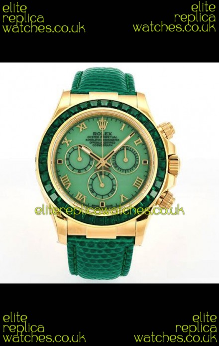 Rolex Daytona 116568 Yellow Gold 4801 Movement Sapphires Green Dial Super Clone Watch 