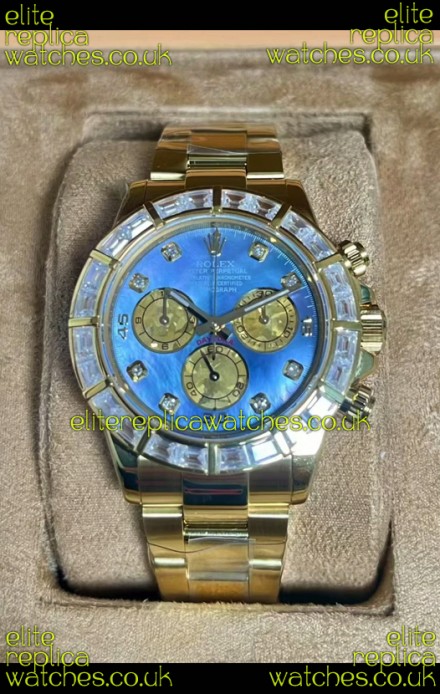 Rolex Daytona 116568 Yellow Gold Blue Pearl Dial Super Clone Watch 