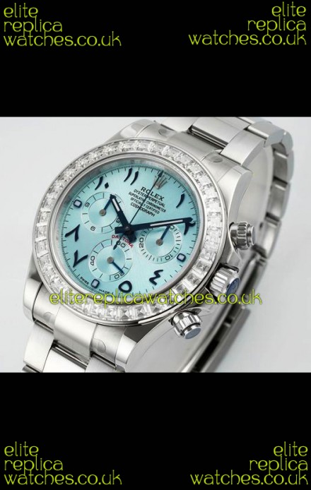 Rolex Daytona 116519 Stainless Steel Ice Blue Arabic Dial Super Clone Watch 
