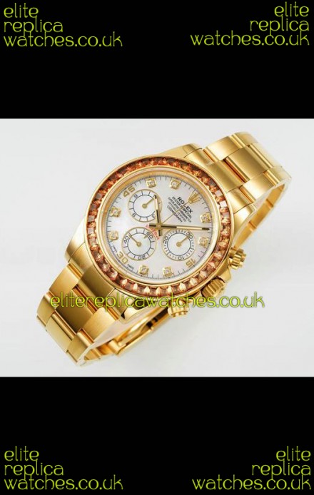 Rolex Daytona 116519 Yellow Gold Pearl Dial Super Clone Watch 