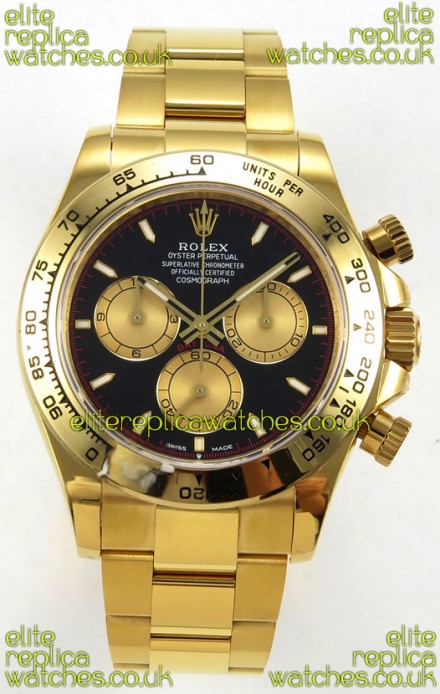 Rolex Daytona 126508 Yellow Gold Black Dial FREE SPRUNG MVMT Super Clone Watch 
