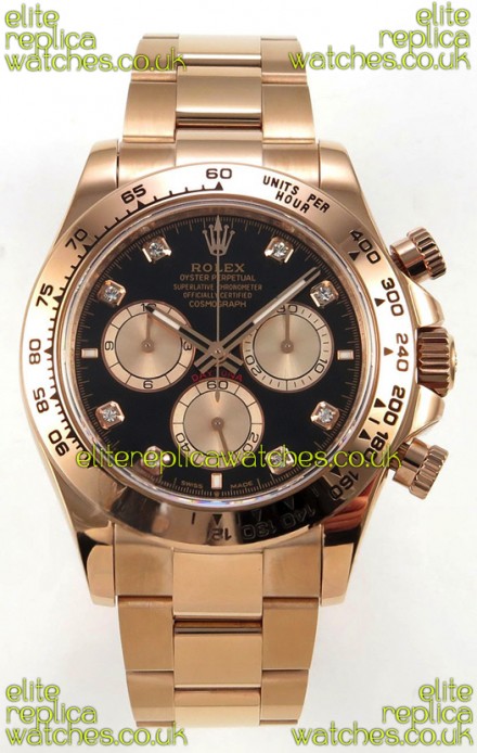Rolex Daytona 126505 Rose Black Diamonds Dial FREE SPRUNG MVMT Super Clone Watch 