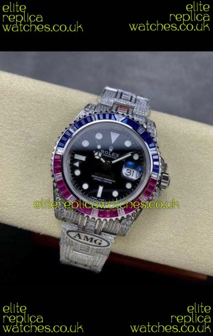 Rolex GMT Masters II Iced Out Super Clone Blue/Red Sapphires Super Clone Watch 