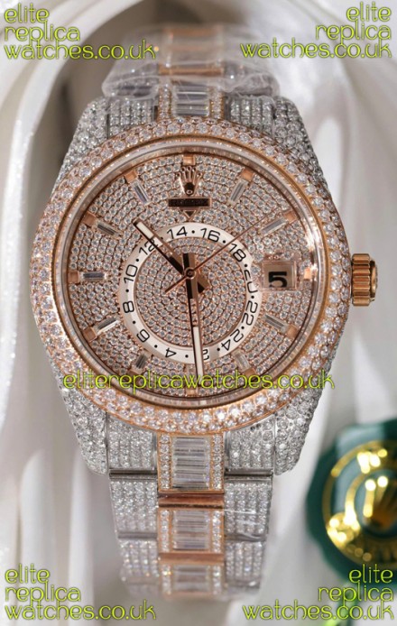 Rolex Sky-Dweller REF #m336934 Rose Gold moissanite Iced Out Swiss Replica Watch 