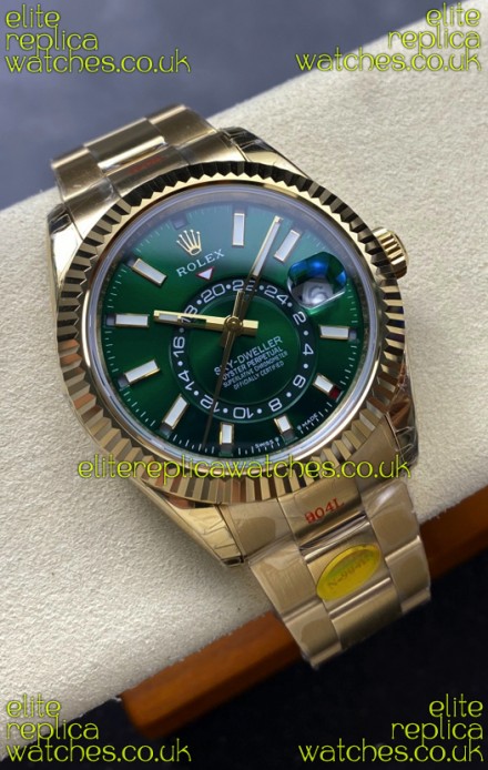 Rolex Sky-Dweller REF# 336238 Green Dial Oyster Yellow Gold Super Clone Watch 