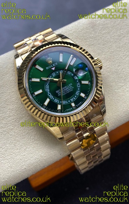 Rolex Sky-Dweller REF# 336238 Green Dial Jubilee Yellow Gold Super Clone Watch 