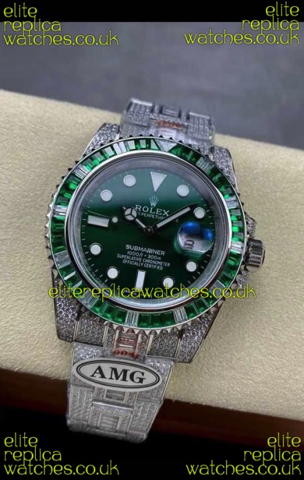 Rolex Submariner 116610 Iced Out Edition 18 Green Dial Swiss Replica Watch 