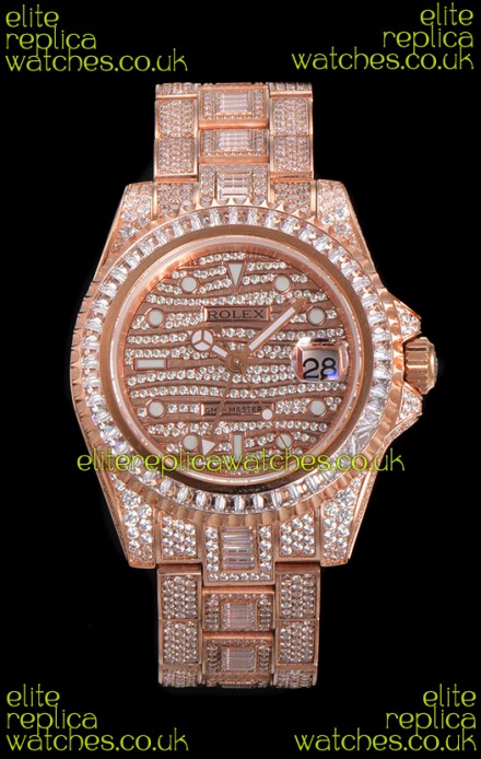 Rolex GMT Masters II Iced Out Dial/Casing Rose Gold Super Clone Watch
