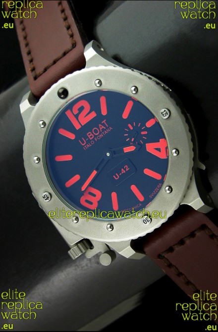 U Boat U-42 Diver Titanium Swiss Watch in Red Markers