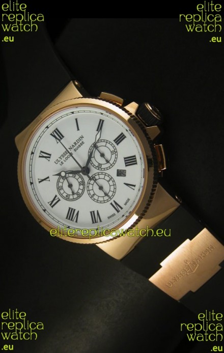 Ulysse Nardin Marine Chronograph Rose Gold White Roman Black Dial - 1:1 Mirror Replica