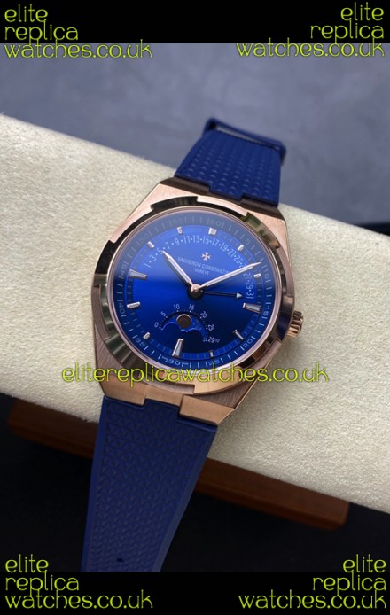 Vacheron Constantin Overseas True Moon Phase Rose Gold Blue Dial Swiss Replica Watch 