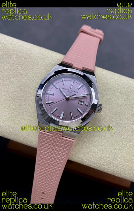 Vacheron Constantin Overseas 35MM Pink Dial Rubber Strap Super Clone Watch 
