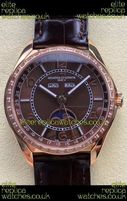 Vacheron Constantin Fiftysix Moonphase Brown Dial Rose Gold Swiss Replica Watch 