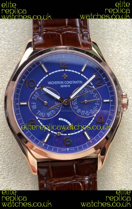 Vacheron Constantin Fiftysix Day-Date Rose Gold Blue Dial Swiss Replica Watch 