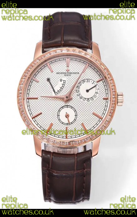Vacheron Constantin Traditionnelle 83520 Rose Gold Diamonds Pale Yellow Dial Super Clone Watch 