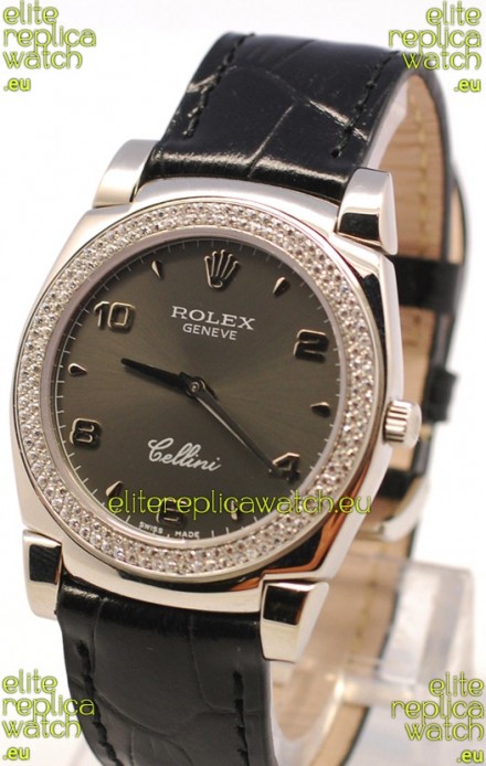 Rolex Cellini Cestello Ladies Swiss Watch in Grey Face and Diamonds Bezel 