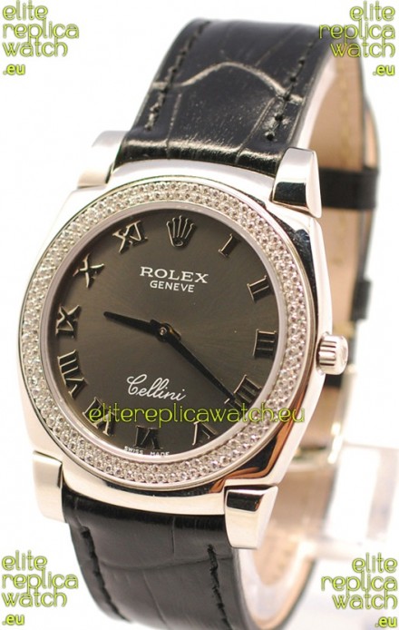 Rolex Cellini Cestello Ladies Swiss Watch in Matte Black Face and Roman Markers