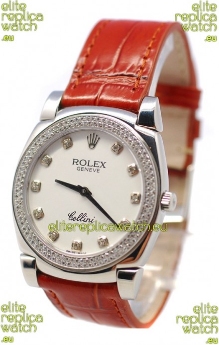 Rolex Cellini Cestello Ladies Swiss Watch White Face Diamonds Bezel and Hour Markers