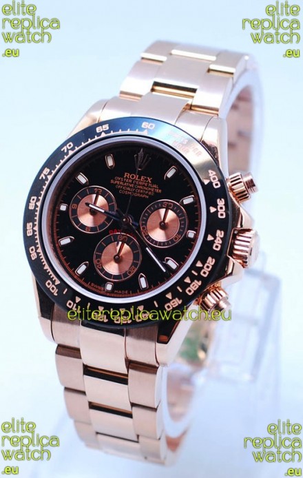 Rolex Daytona Chronograph MonoBloc Cerachrom Bezel Swiss Replica Watch in Rose Gold Plated