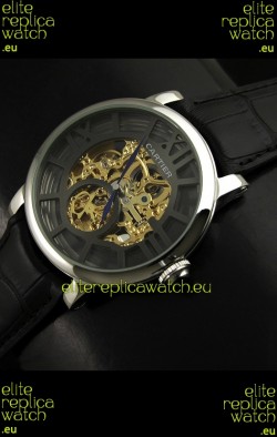 Cartier Ronde de Japanese Replica Watch in Skelton Grey & Gold Dial