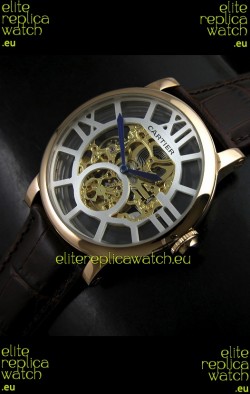 Cartier Ronde de Japanese Replica Watch in Skelton Gold Dial