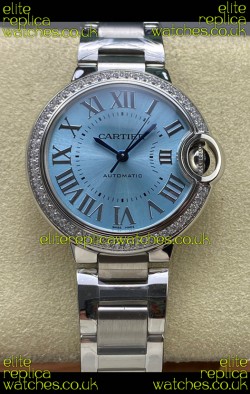 Ballon De Cartier Automatic Ice Blue Diamonds 36MM Dial Super Clone Watch 