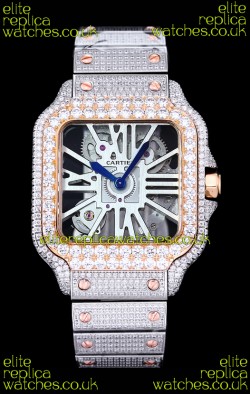 Cartier "Santos De Cartier" Skeleton moissanite Paved Super Clone Watch 