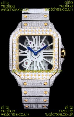 Cartier "Santos De Cartier" Skeleton moissanite Paved Super Clone Watch 