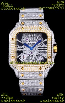 Cartier "Santos De Cartier" Skeleton moissanite Paved Super Clone Watch 