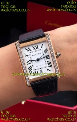 Cartier Tank Solo Swiss Automatic 31MM Rose Gold Diamonds Super Clone Watch 