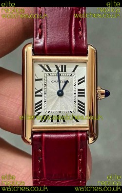 Cartier Tank Louis 22MM Swiss Quartz Gold Casing Red Strap Watch 