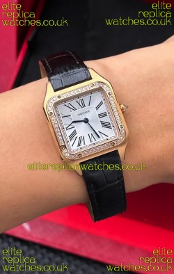 Cartier Santos Dumont in Rose Gold Casing Diamonds 27MM Super Clone Watch 