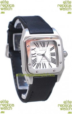 Cartier Santos 100 Japanese Ladies Replica Watch in Black Satin Strap