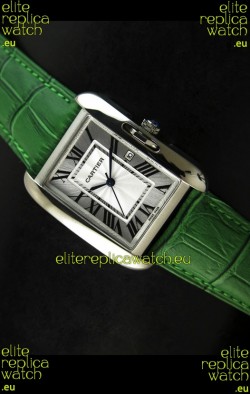Cartier Tank Ladies Replica Watch in Steel Case/Green Strap