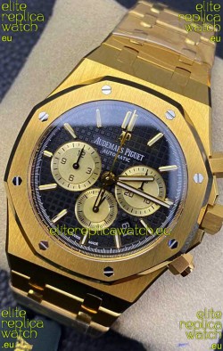 Audemars Piguet Royal Oak Chronograph Yellow Gold Black Dial Steel Strap Swiss Replica Watch