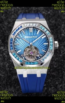Audemars Piguet Royal Oak Tourbillon 41mm in 904L Casing - Blue Tapisserie Diamonds Bezel 1:1 Ultimate Replica