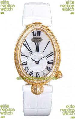 Breguet Reine De Naples Ladies Yellow Gold White Leather Swiss 1:1 Edition Replica Watch