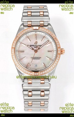 Breitling Chronomat 36MM 2 Tone Rose Gold Casing 1:1 Mirror Replica Watch Pearl Dial