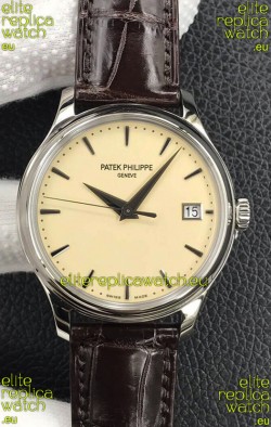 Patek Philippe Calatrava 5227G-001 Pale Yellow Dial 1:1 Mirror Swiss Replica Steel Casing