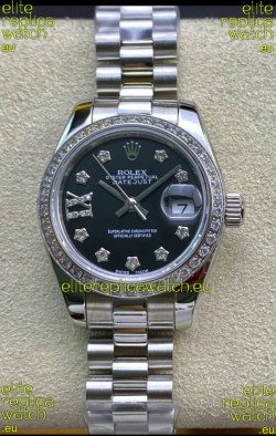 Rolex Datejust 28MM Swiss Replica in 904L Steel in Black Dial - 1:1 Mirror Replica