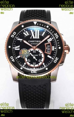 Calibre De Cartier Watch 42MM Black Dial Two Tone Steel Case - 1:1 Mirror Replica Watch