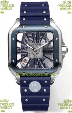 Santos De Cartier Watch in Skeleton Dial - Stainless Steel Casing Rubber Strap