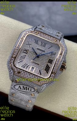 Cartier "Santos De Cartier" 904L Steel Diamonds Roman Dial 1:1 Mirror Replica - 40MM - Genuine Diamonds