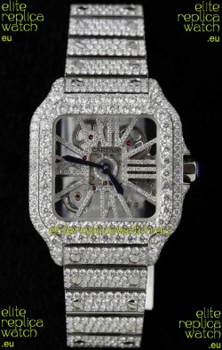 Santos De Cartier Watch in Skeleton Dial - MOSSANITES Paved Edition Swiss Replica Watch