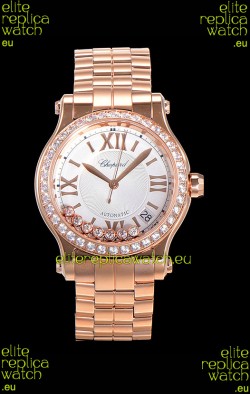 Chopard Happy Sport 1:1 Mirror Swiss Automatic Replica Watch 36MM in Rose Gold Casing White Dial